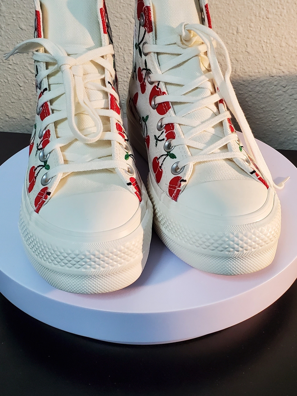 Converse Chuck Taylor High Top Sneakers - White with Red Cherry Print - Picture 4 of 11